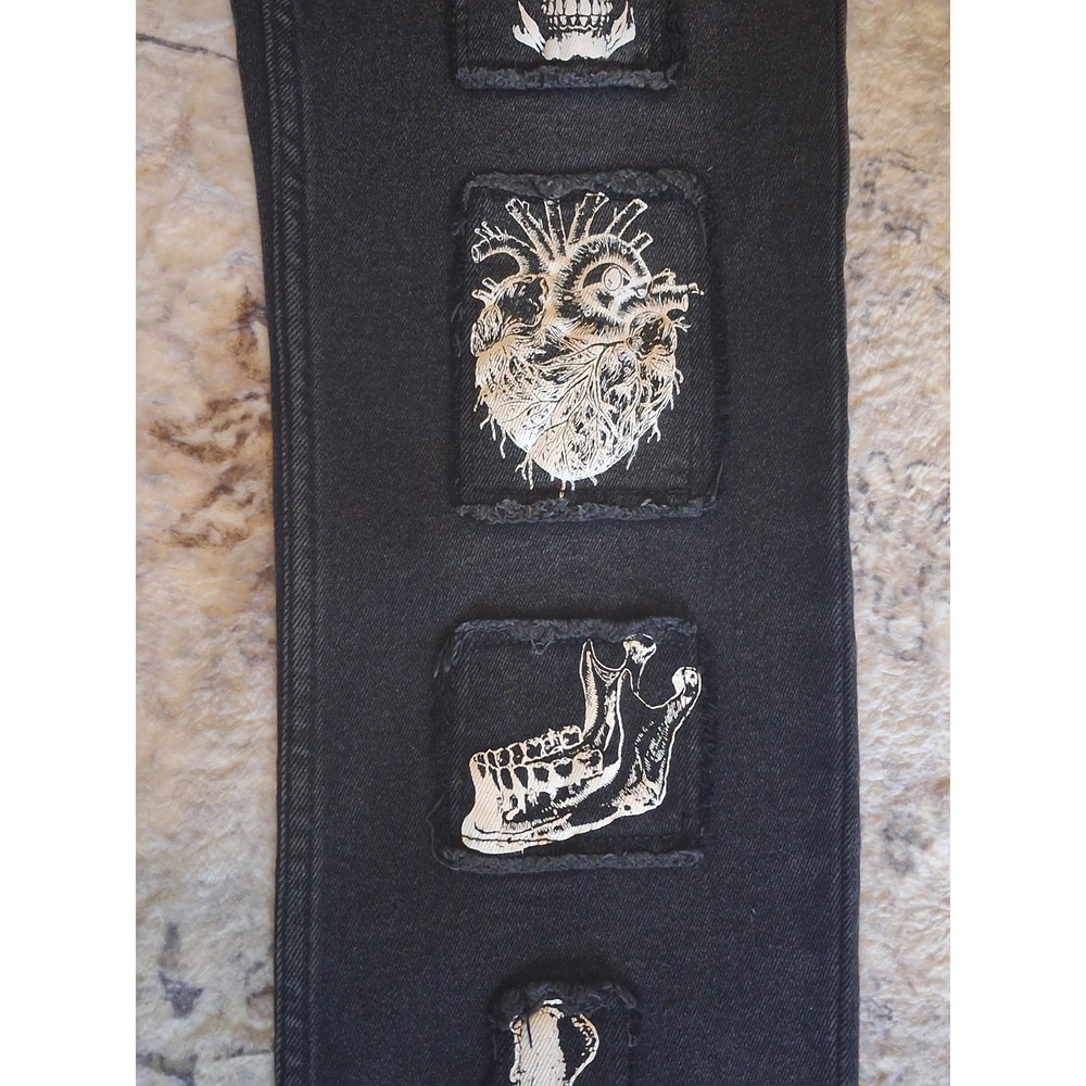 Hot Topic Goth core death rock/Roll Jeans Men 36x32 Black Skeleton Skull Patches - Picture 6 of 11